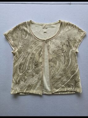 Light Cream Short Sleeve Layered Knit Top by St. John